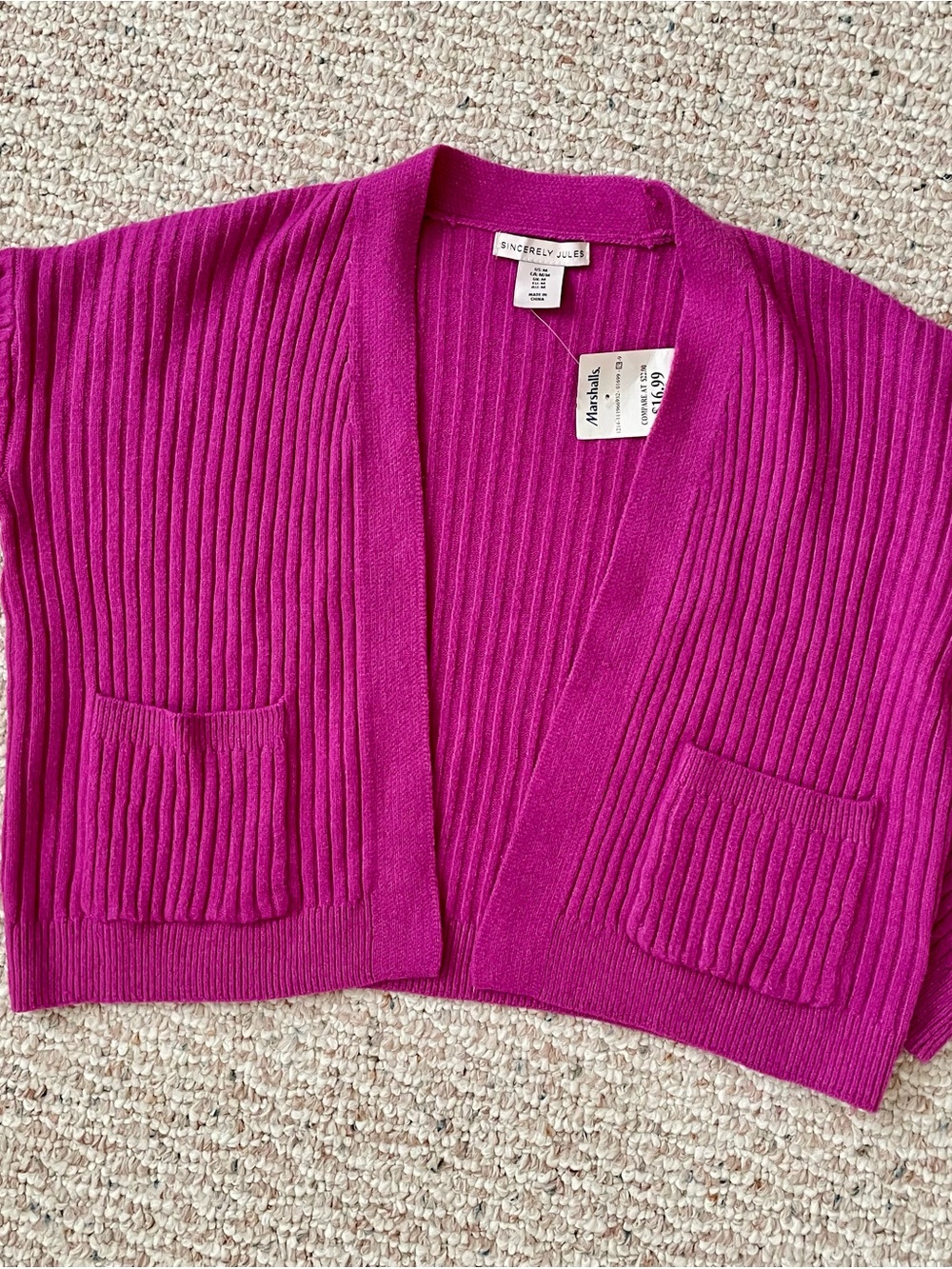 Sincerly Jules Ribbed Open Cardigan in Fuchsia
